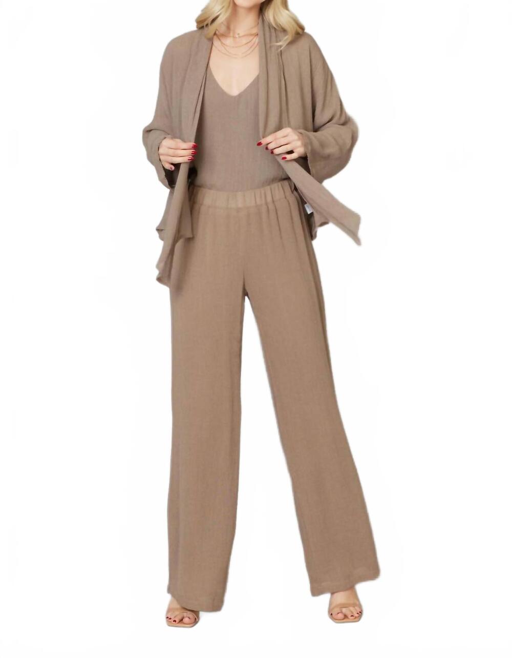 NEW MAVEN WEST textured crinkle wide-leg pants in taupe